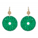 RAFFIA WRAPPED CRYSTAL DETAIL HOOP EARRINGS - GREEN