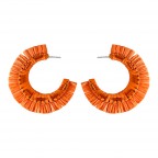 RAFFIA FRINGE BEADED HOOP EARRINGS - ORANGE