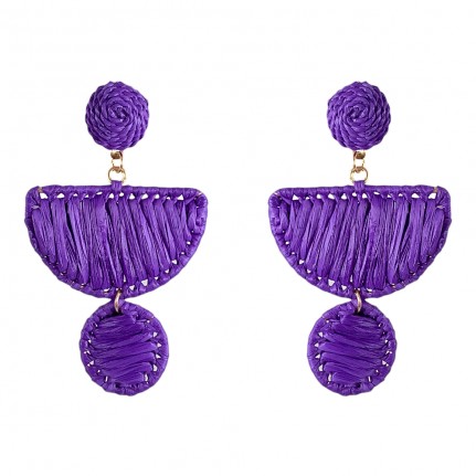 GEOMETRIC RAFFIA WRAPPED STATEMENT EARRINGS - PURPLE