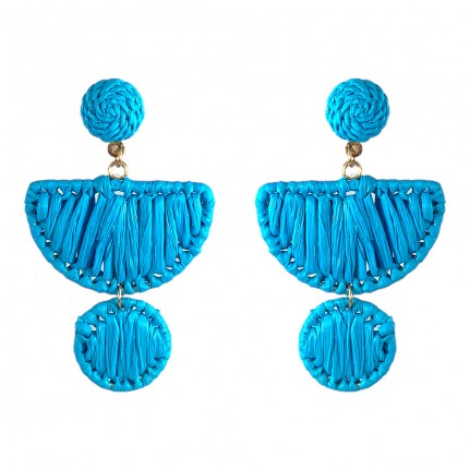 GEOMETRIC RAFFIA WRAPPED STATEMENT EARRINGS - TURQUOISE
