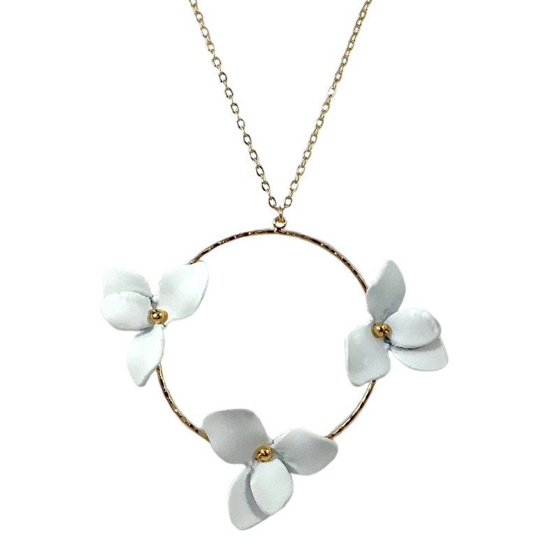 PENDANT LONG NECKLACE - WHITE FLOWER 