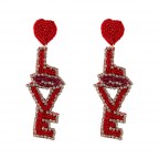 NOVELTY BEADED EARRINGS - RED LOVE LIPS HEART