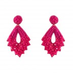 NOVELTY BEADED EARRINGS - FLORAL HOT PINK  