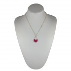 CRYSTAL TEARDROP PENDANT NECKLACE - FUCHSIA 