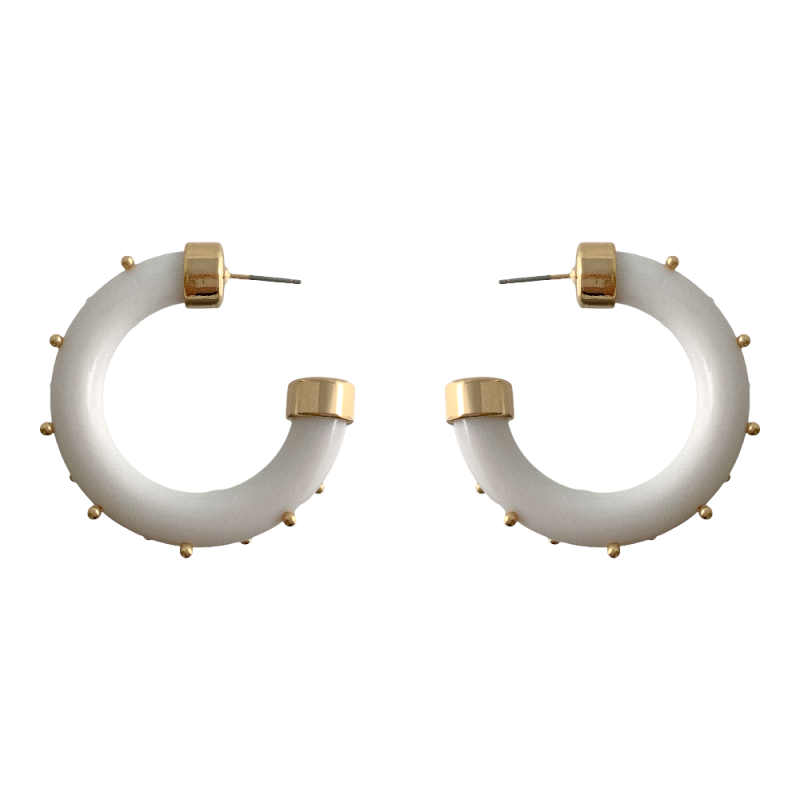  HOOP STUDDED EARRINGS - WHITE