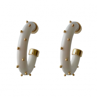  HOOP STUDDED EARRINGS - WHITE