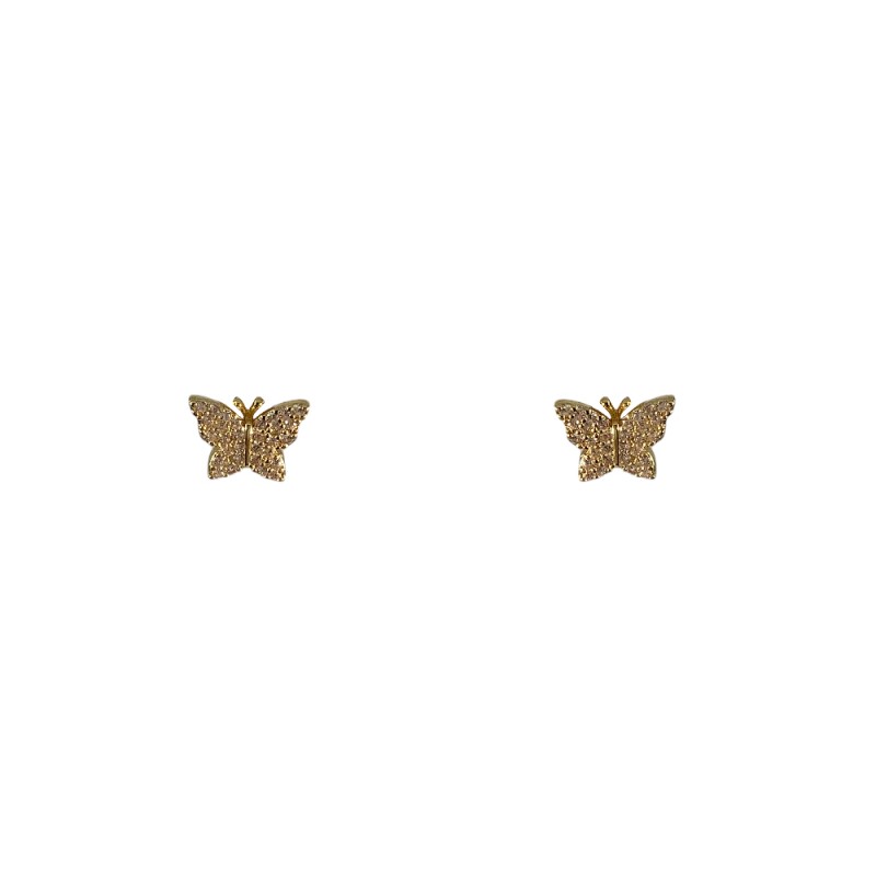 GOLD DIPPED STUD EARRINGS - BUTTERFLY CUBIC ZIRCONIA