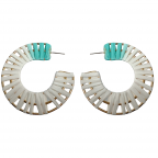 HOOP RAFFIA WRAPPED EARRINGS - TURQUOISE & WHITE 
