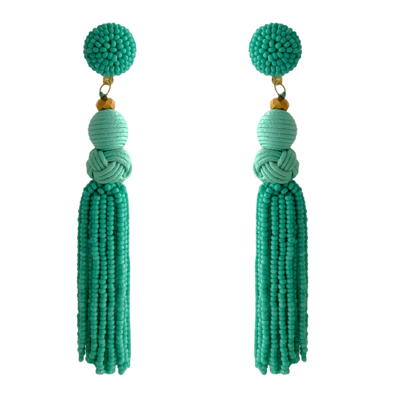 SEED BEAD FRINGE DROP EARRINGS - TURQUOISE