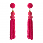 SEED BEAD FRINGE DROP EARRINGS - FUCHSIA 