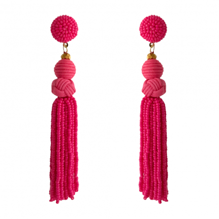 SEED BEAD FRINGE DROP EARRINGS - FUCHSIA 