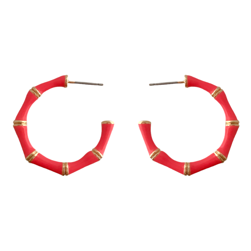 HOOP SMALL ENAMEL EARRINGS - CORAL