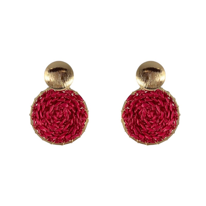 WOVEN BRAIDED CIRCLE EARRINGS - FUCHSIA