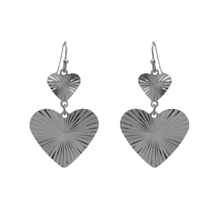 TEXTURED HEART DROP EARRINGS - SILVER
