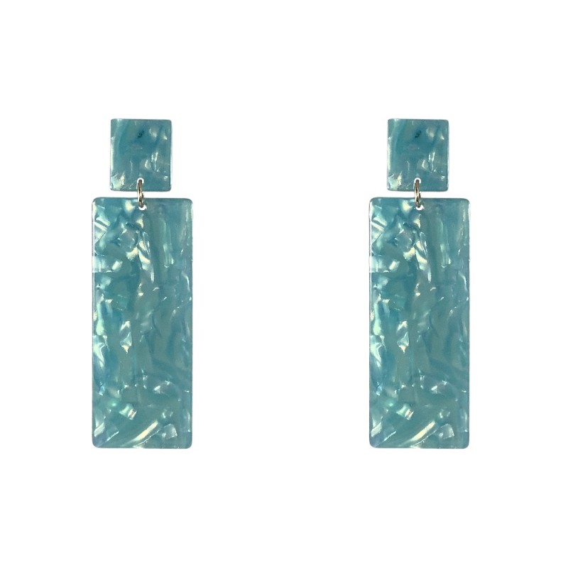 RESIN DANGLE DROP RECTANGLE EARRINGS - OCEAN BLUE