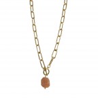 PENDANT GOLD NECKLACE - PEACH PINK STONE