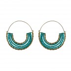 HALF BEADED HOOP EARRINGS - TURQUOISE