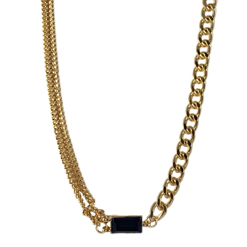 PENDANT MULTI CHAIN CRYSTAL NECKLACE - HEMATITE AND GOLD