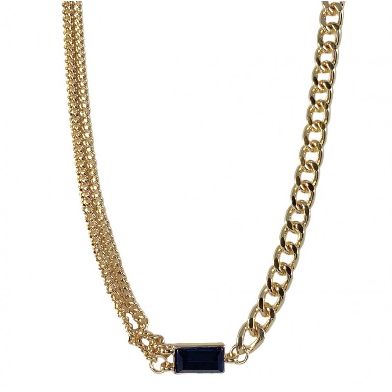 PENDANT MULTI CHAIN CRYSTAL NECKLACE - NAVY AND GOLD