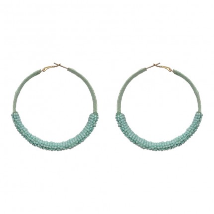 RAFFIA & BEADED HOOP EARRINGS - MINT