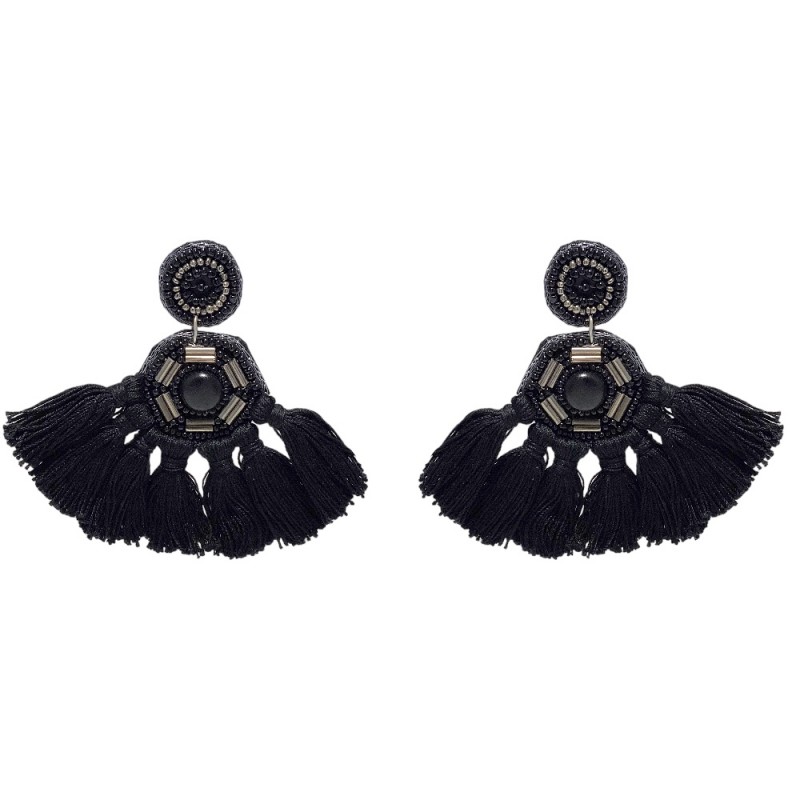 FRINGE TASSEL EARRINGS - BLACK 