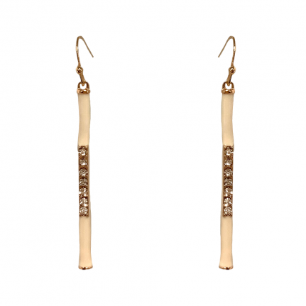 ENAMEL CUBIC ZIRCONIA DROP STICK EARRINGS - IVORY