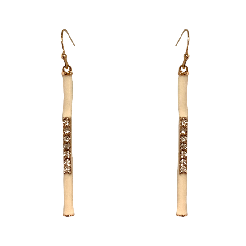 ENAMEL CUBIC ZIRCONIA DROP STICK EARRINGS - IVORY