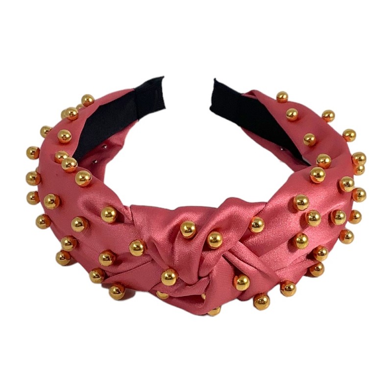 SILK & GOLD BEADED KNOT HEADBAND - CORAL