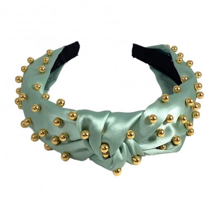 SILK & GOLD BEADED KNOT HEADBAND - MINT