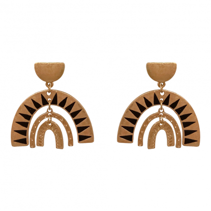 ENAMEL HALF CIRCLE DROP WORN METAL EARRINGS - BLACK
