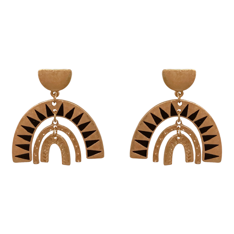 ENAMEL HALF CIRCLE DROP WORN METAL EARRINGS - BLACK
