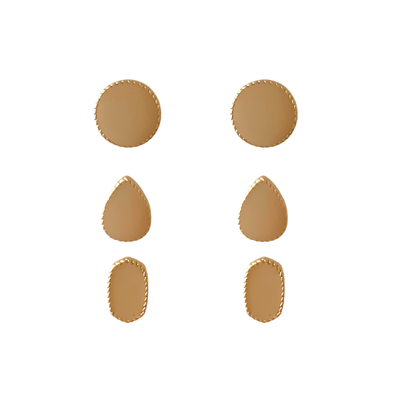 ENAMEL SET STUD EARRINGS - BEIGE