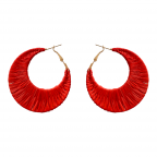 RAFFIA WRAPPED RETRO HOOP EARRINGS - RED
