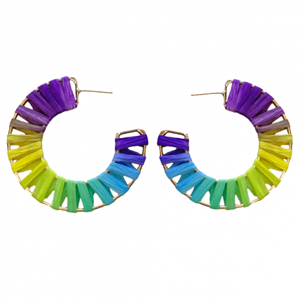 RAFFIA WRAPPED RETRO CIRCLE HOOP EARRINGS - MULTI 