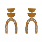 DROP U SHAPE ACRYLIC SILVER FLAKE EARRINGS - BROWN