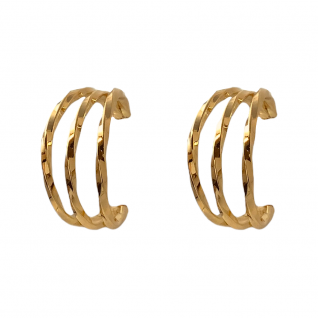 HOOP TRIPLE HAMMERED EARRINGS - GOLD 