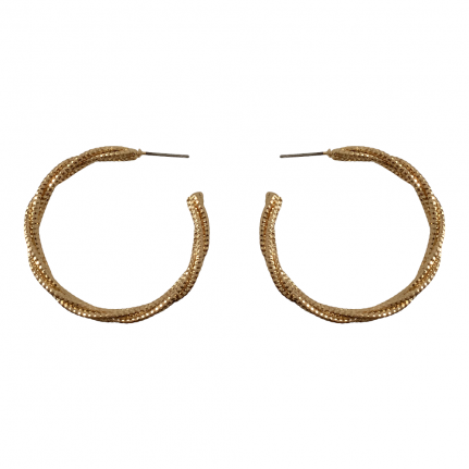 BRAIDED THIN DIAMOND CUT HOOP EARRINGS - GOLD 