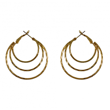 HAMMERED TRIPLE HOOP EARRINGS - GOLD
