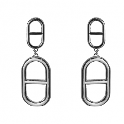 RETRO DROP & DANGLE LINK EARRINGS - SILVER 