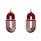 GENUINE LEATHER & WOOD OVAL EARRINGS - BURGUNDY