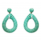 TEAR DROP RATTAN WRAPPED STRIPPED HOOP EARRINGS - TURQUOISE