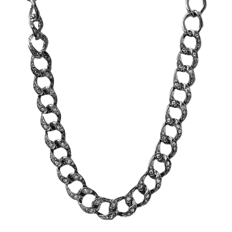 SILVER LINK CHAIN NECKLACE & CUBIC ZIRCONIA