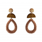 WOOD & SEED BEAD HOOP EARRINGS - IRIDESCENT PINK 