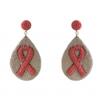 BREAST CANCER AWARENESS SEED BEAD STATMENT EARRINGS - WHITE TEARDROP
