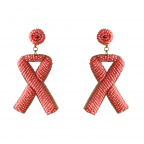 BREAST CANCER AWARENESS SEED BEAD STATMENT EARRINGS - PINK RIBBON