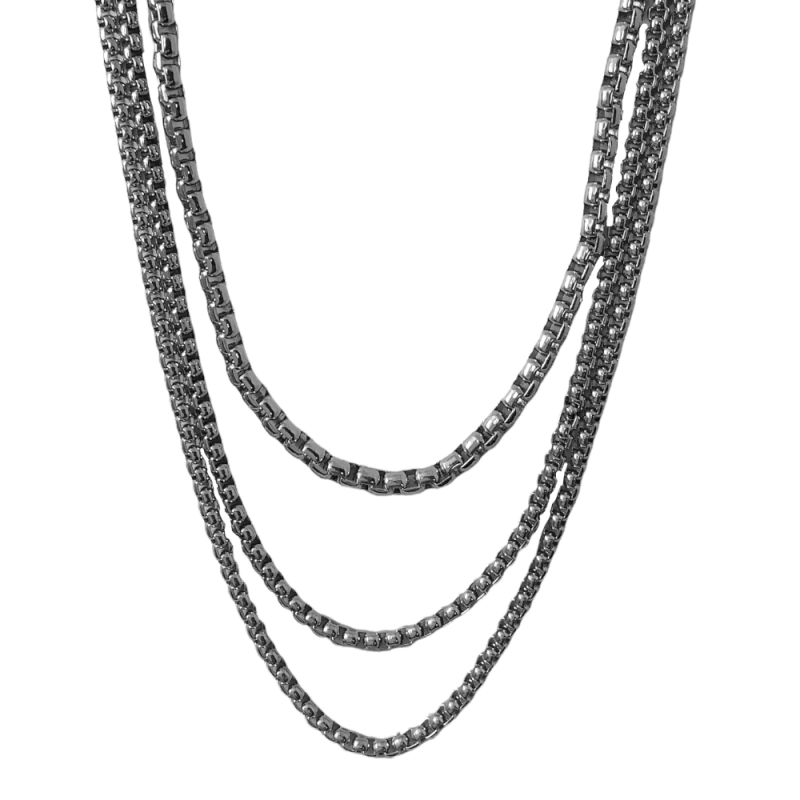 SILVER LAYERED LINK CHAIN NECKLACE