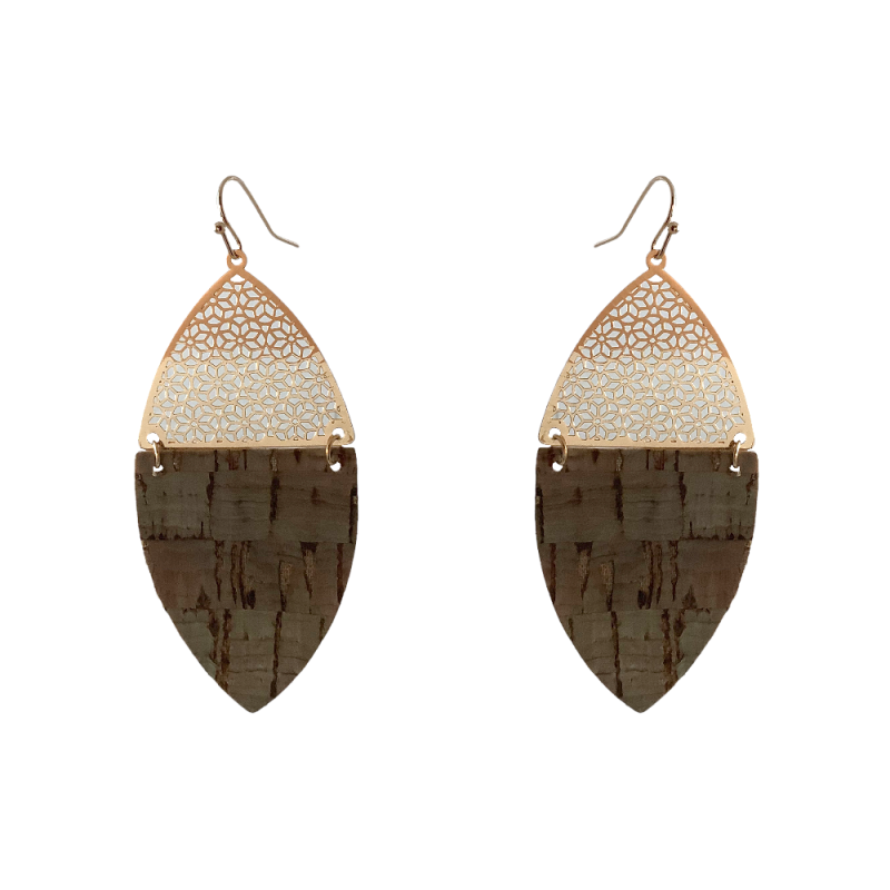 FILIGREE HALF CORK MARQUIS EARRINGS - SAGE GREEN