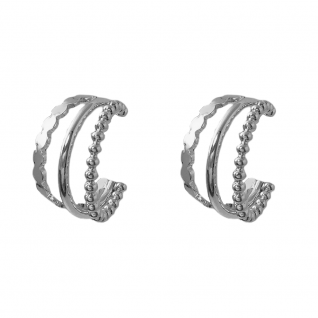 SILVER - TRIPLE TEXTURED HOOP EARRINGS 