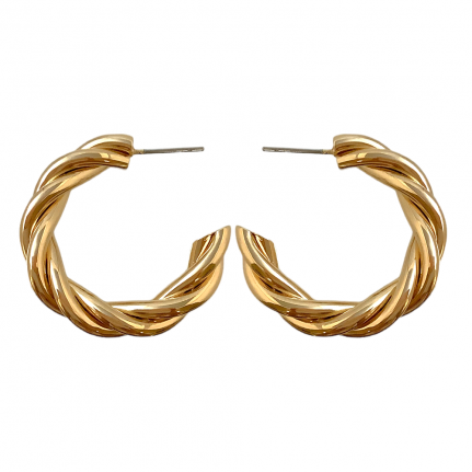 GOLD HOOP EARRINGS - THICK TWISTED DETAIL