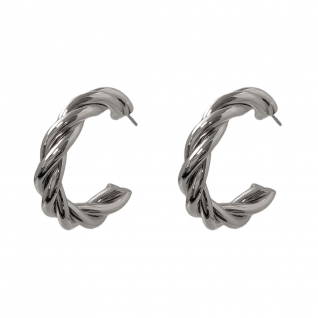 SILVER HOOP EARRINGS - THICK TWISTED DETAIL